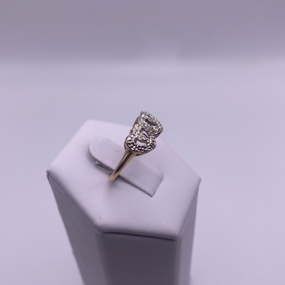 14k yellow & white gold diamond heart ring - Picture 4 of 12
